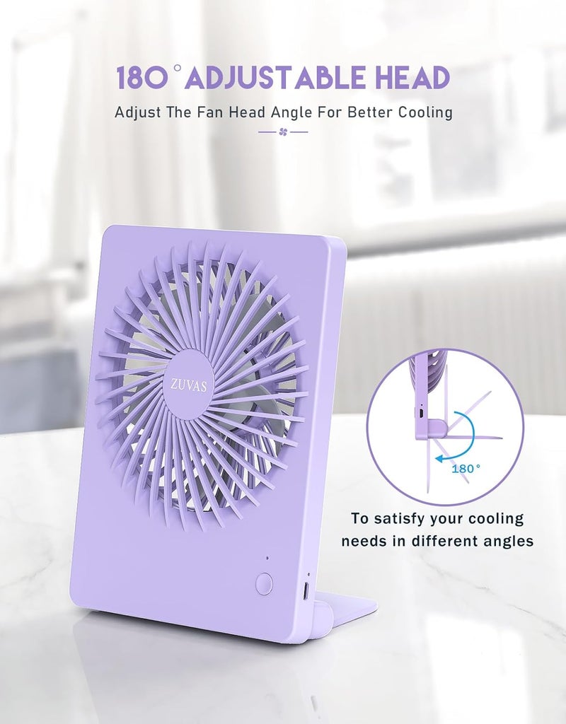 Zuvas Desk Fan Battery Operated Fan Rechargeable 180°Tilt Folding Personal Fan Ultra Quiet Small Portable 3 Speed Adjustable Strong Wind Fan For Office Bedroom Home Desktop Camping (Light Purple) - Image 5